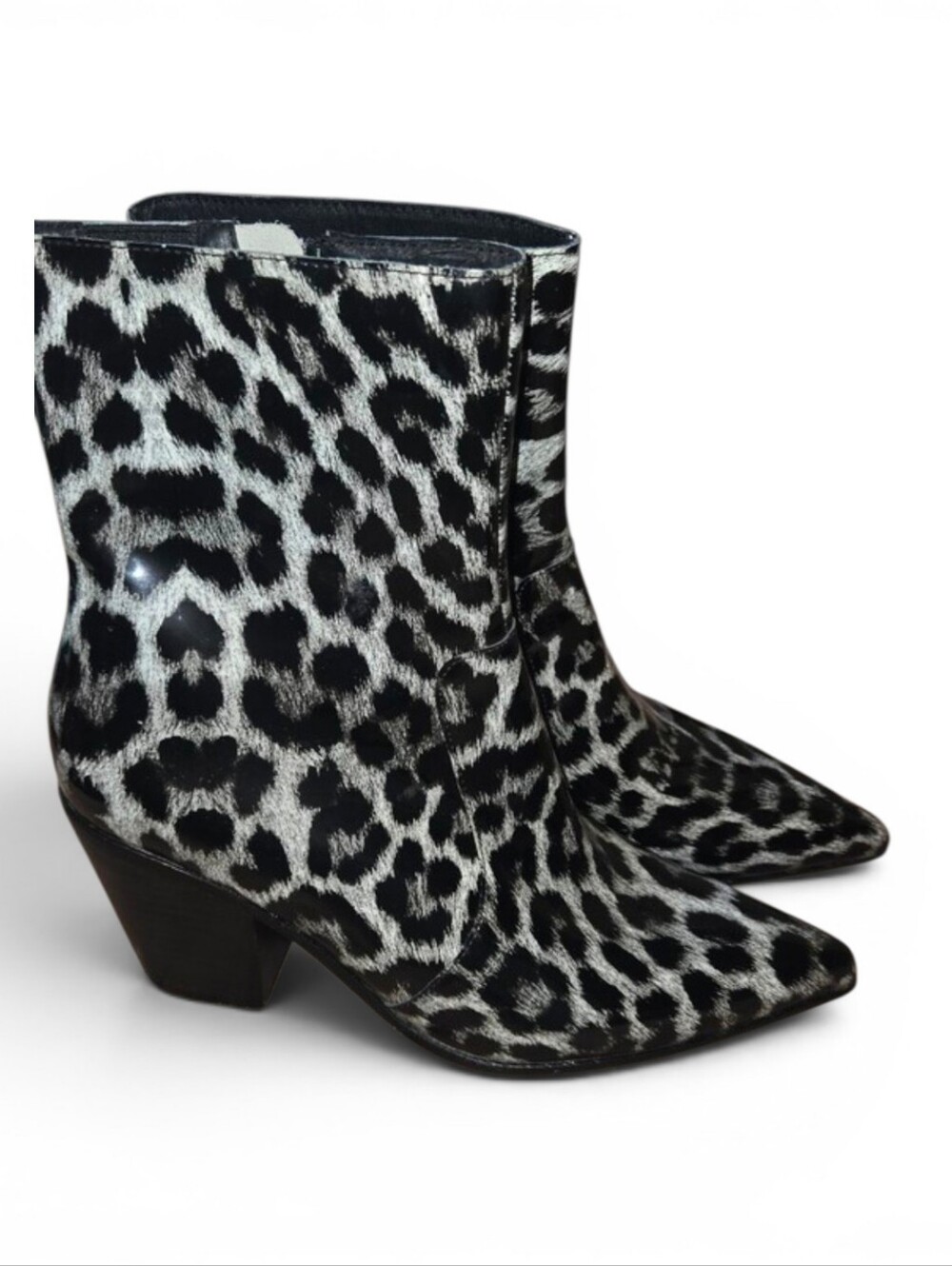 Jeffrey Campbell Black and White Leopard Print Ankle Boots
